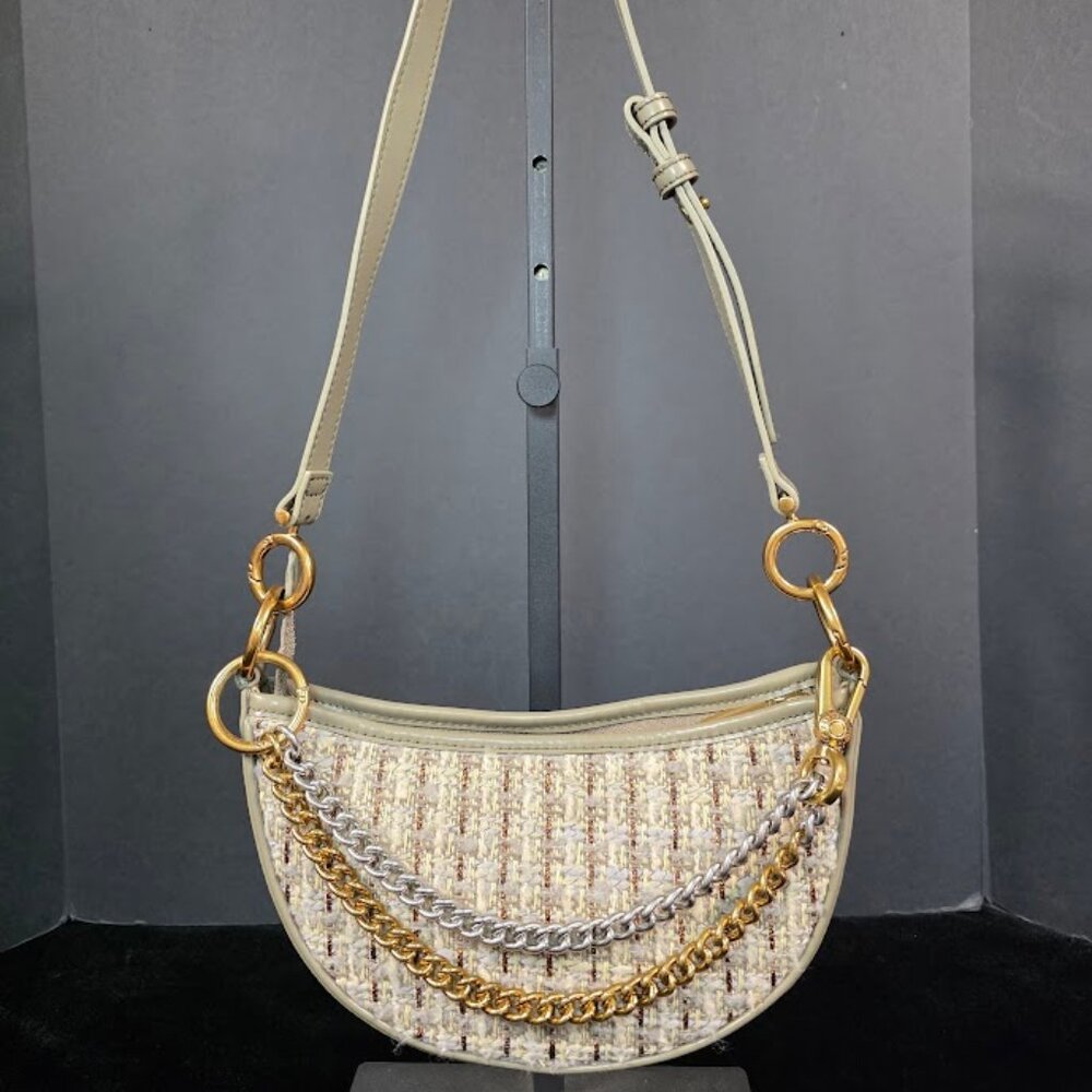 Charles & Keith Tweed Crossbody Shoulder Bag with Chain Detail